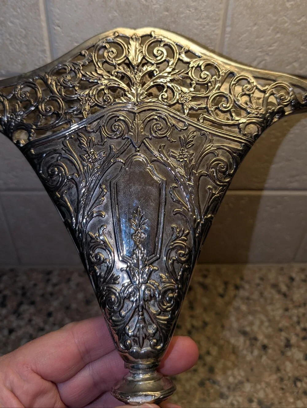 Vintage -Godinger Silver Art Co Ornate REPOUSSE Victorian Fan Flower Vase!
